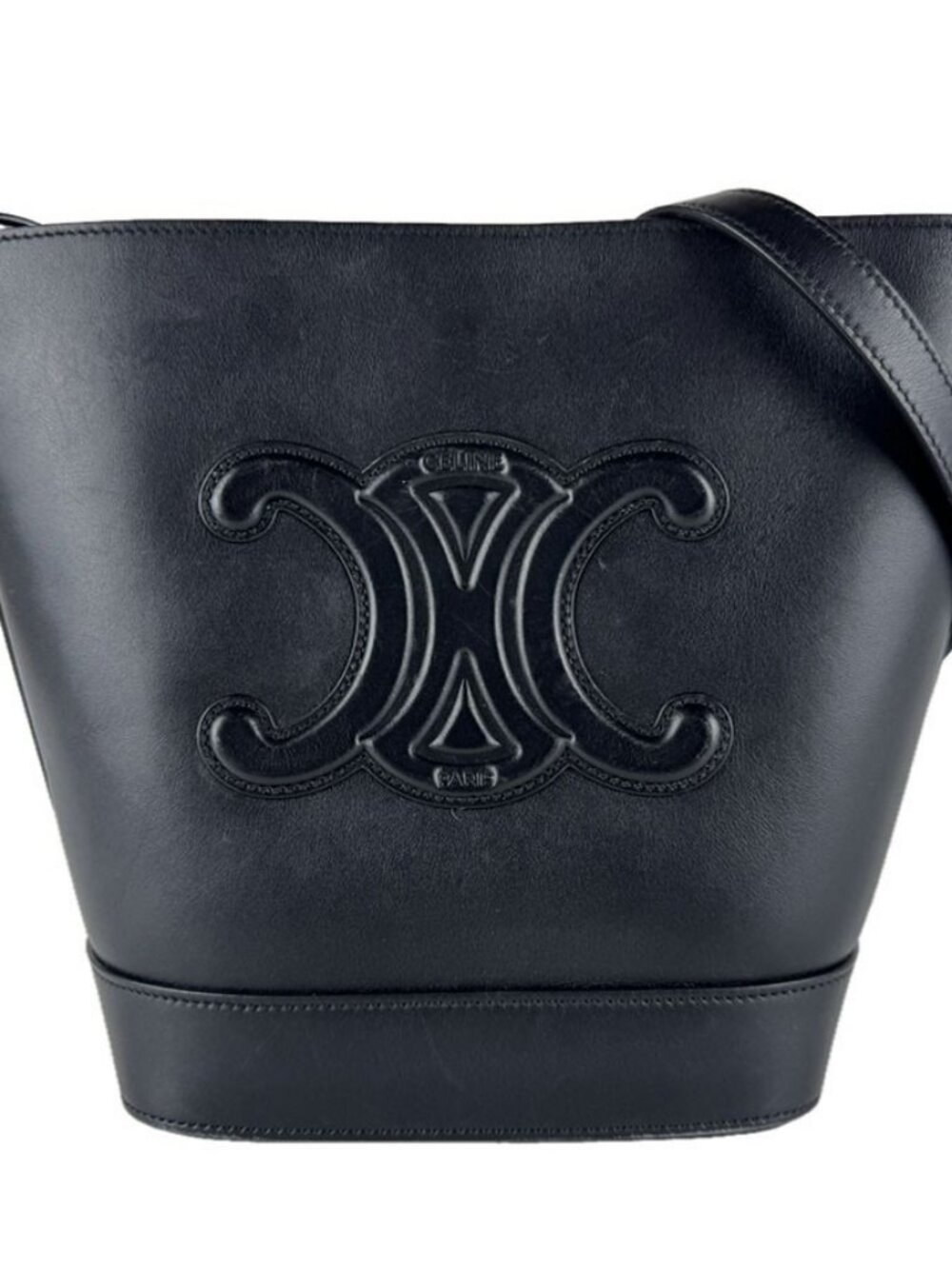 CELINE Small Basket Cuir Triomphe Shoulder Bag Black Leather/Goldtone